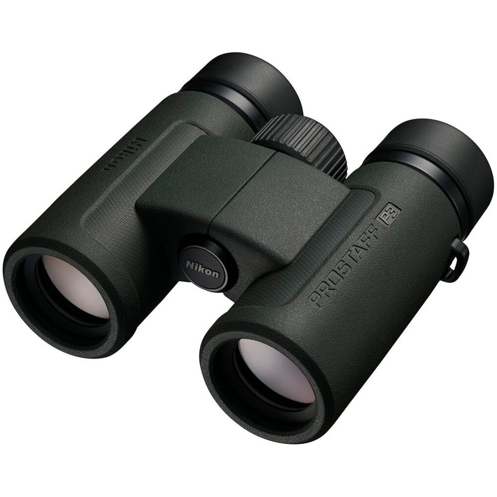 Compact Nikon 10x30 binoculars featuring eco-glass lenses, silver-coated prisms, and 105m field of view