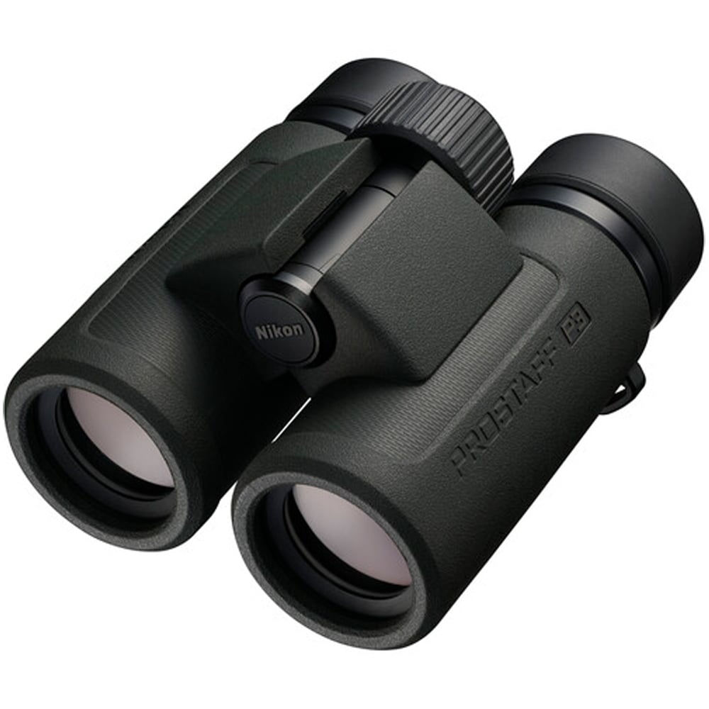 Compact Nikon 10x30 binoculars featuring eco-glass lenses, silver-coated prisms, and 105m field of view