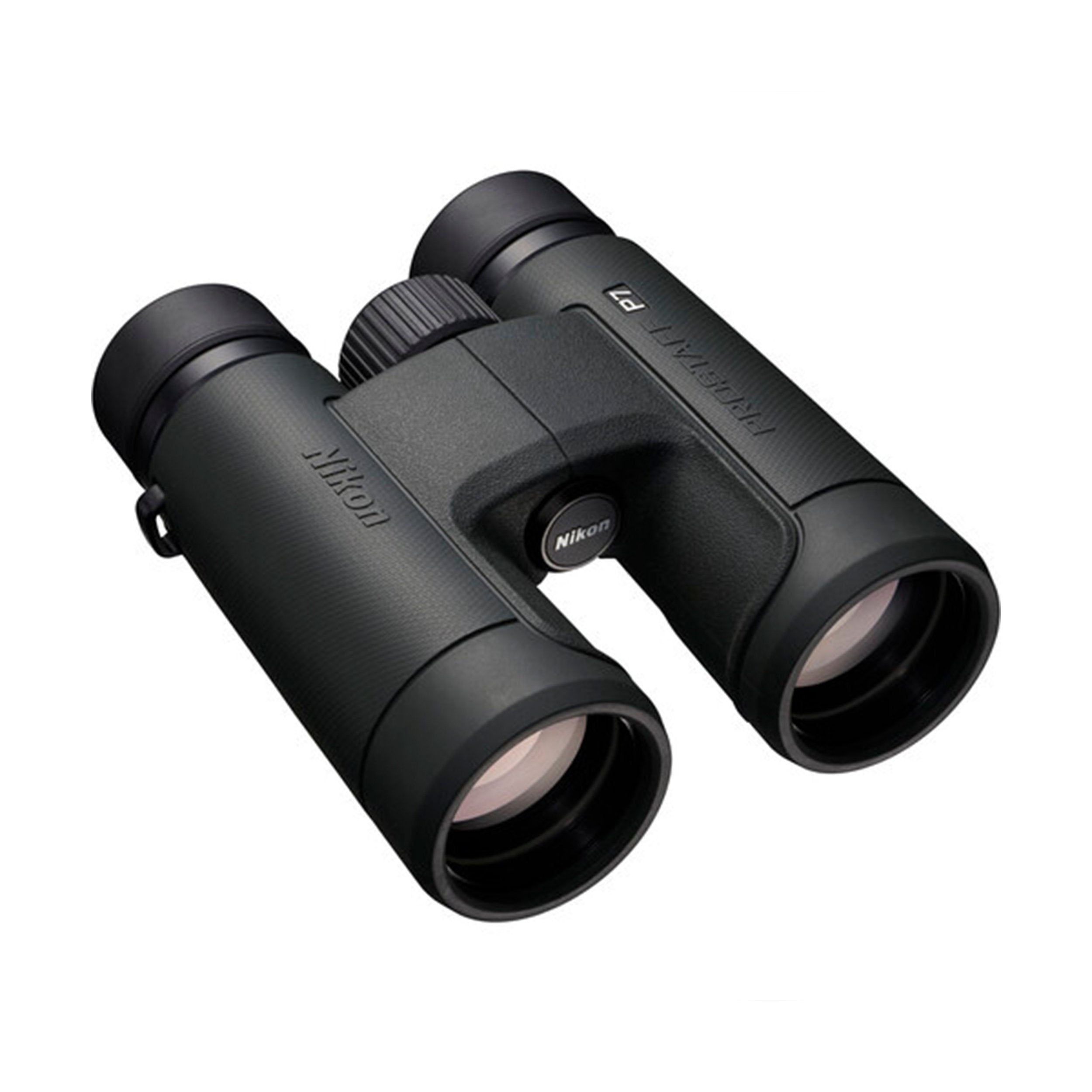 Nikon Prostaff P7 10x binoculars with bright optics, waterproof body, and non-slip grip.