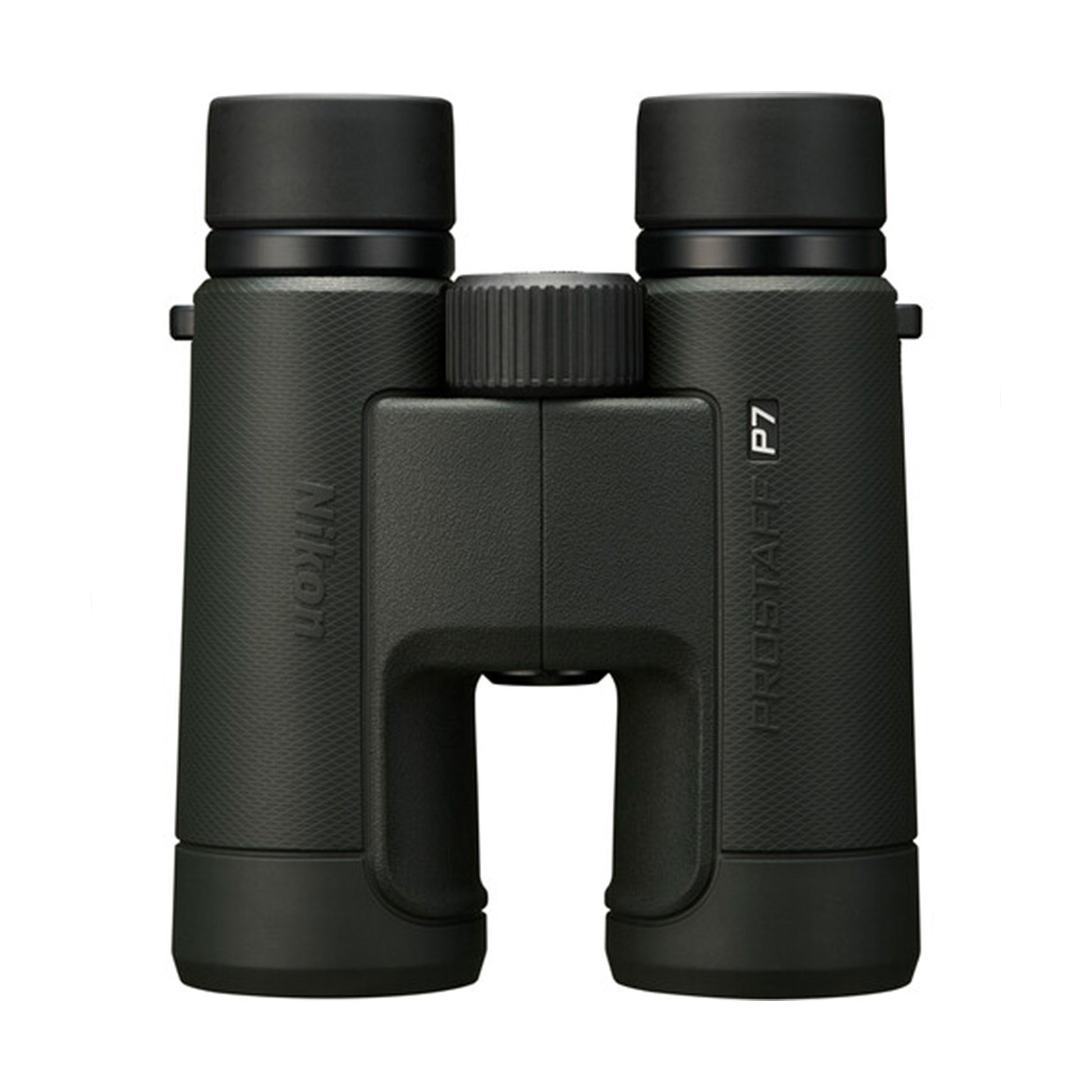 Nikon Prostaff P7 10x binoculars with bright optics, waterproof body, and non-slip grip.