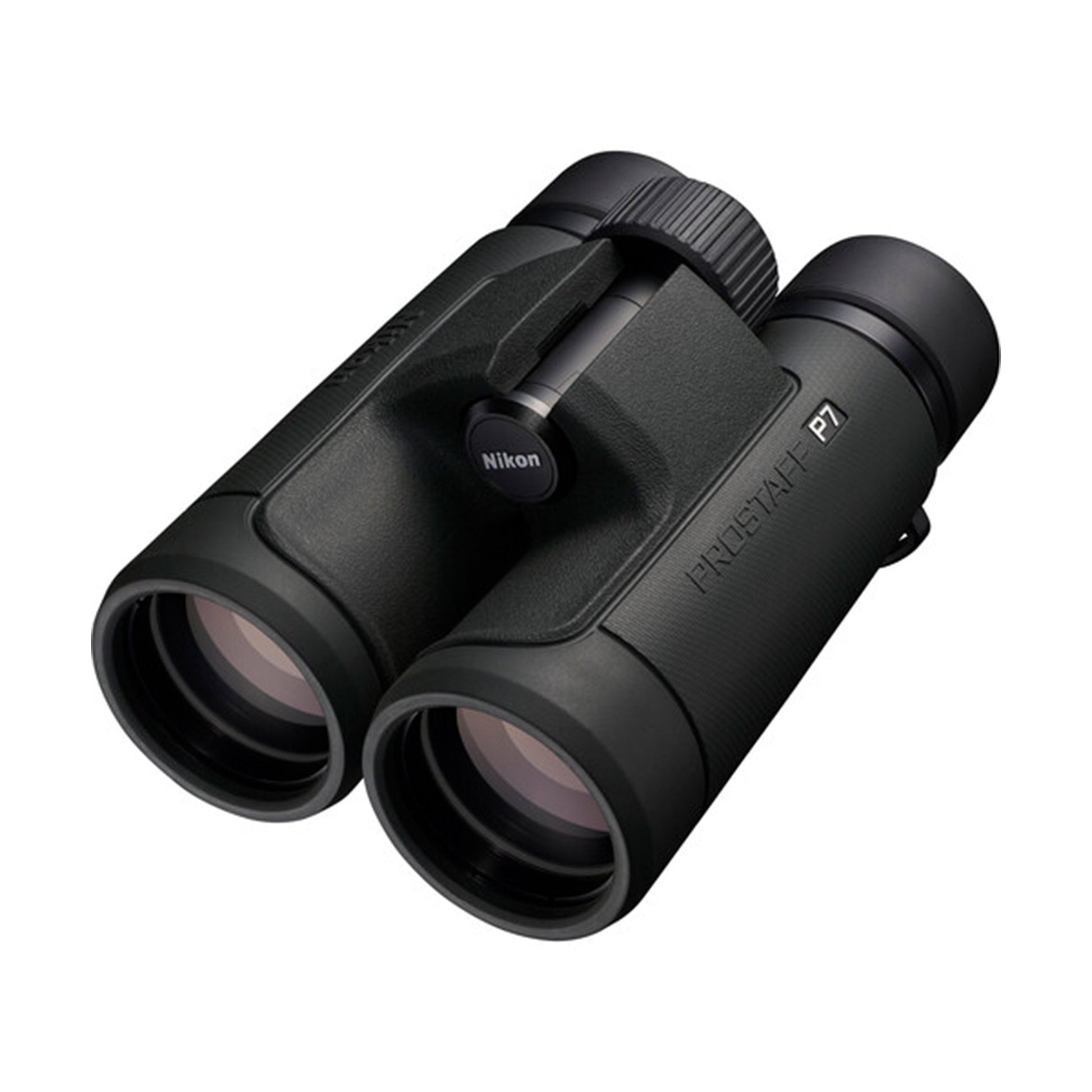 Nikon Prostaff P7 10x binoculars with bright optics, waterproof body, and non-slip grip.
