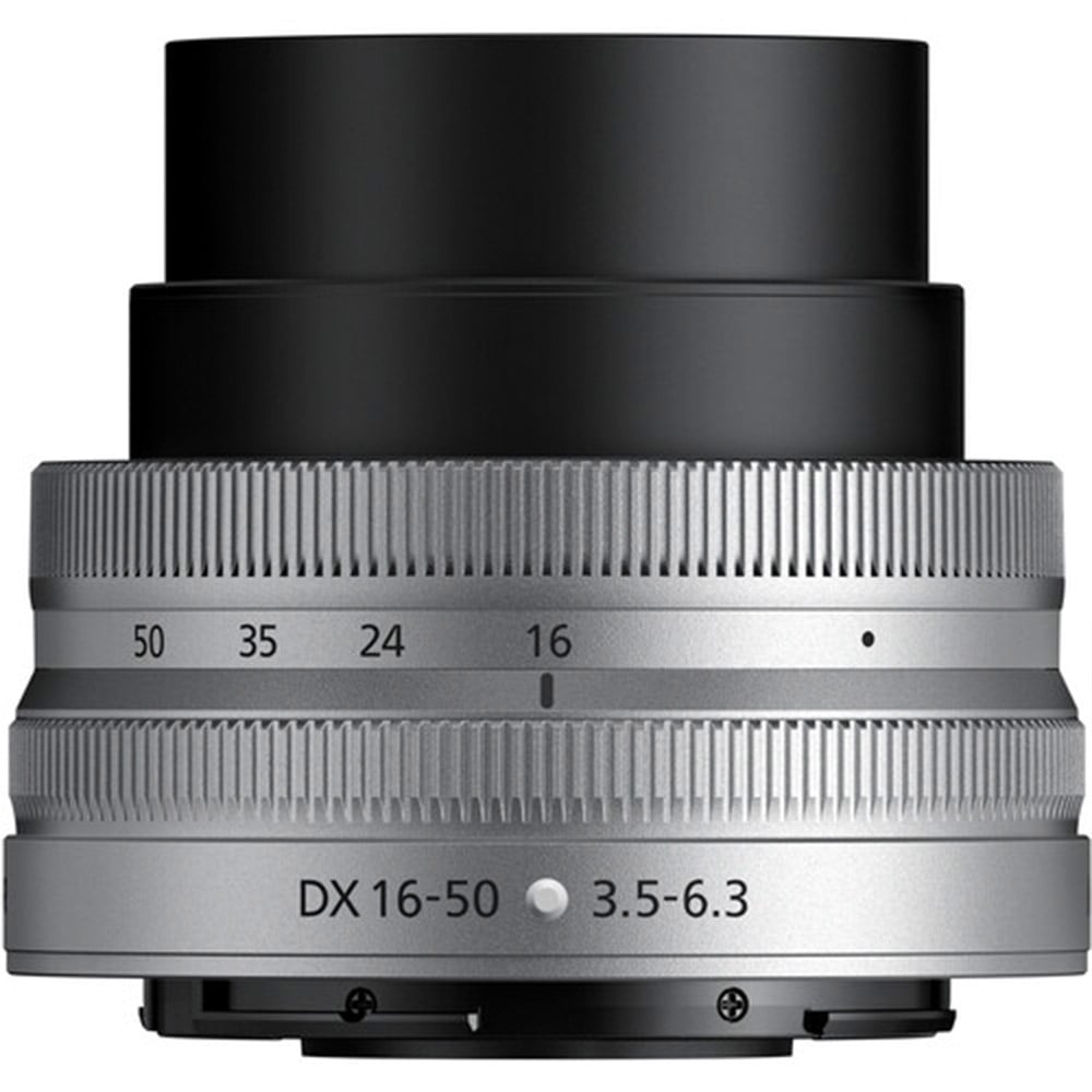 Nikon Z DX 16-50mm f/3.5-6.3 VR Lens in silver – compact, versatile zoom lens with Vibration Reduction, ideal for everyday photography.