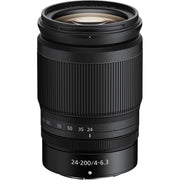 Front view of Nikon 24-200mm zoom lens.