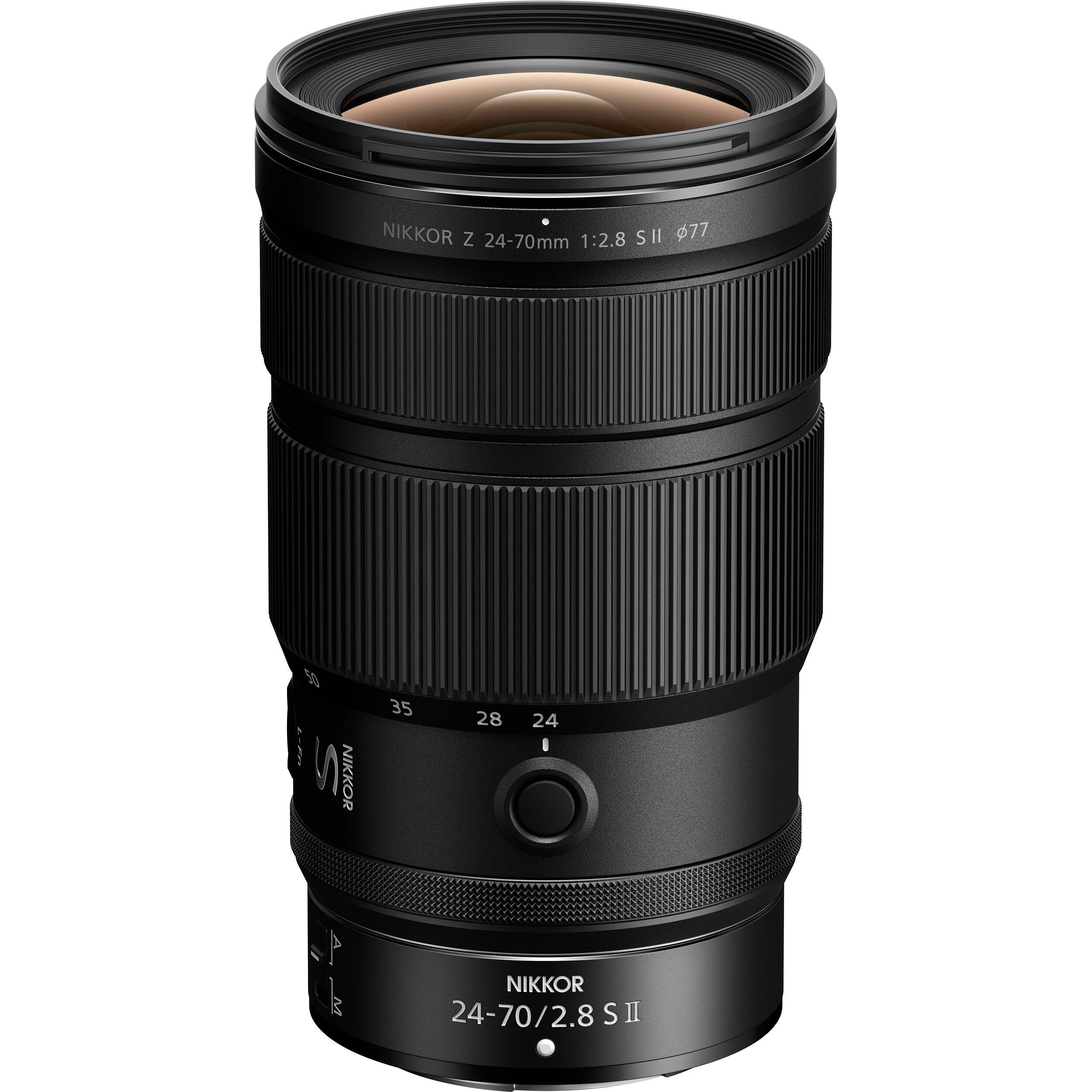NIKKOR Z 24-70mm f/2.8 S II full-frame lens with internal zoom and S-Line optics.