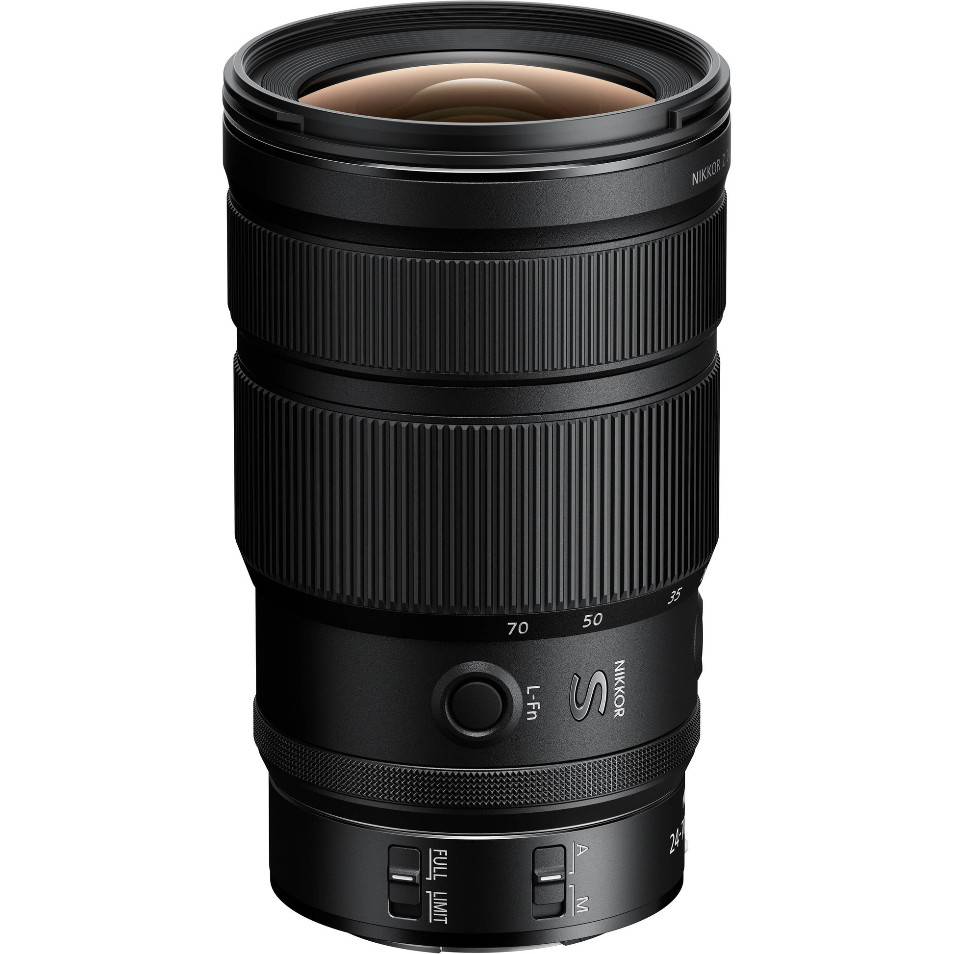 NIKKOR Z 24-70mm f/2.8 S II full-frame lens with internal zoom and S-Line optics.