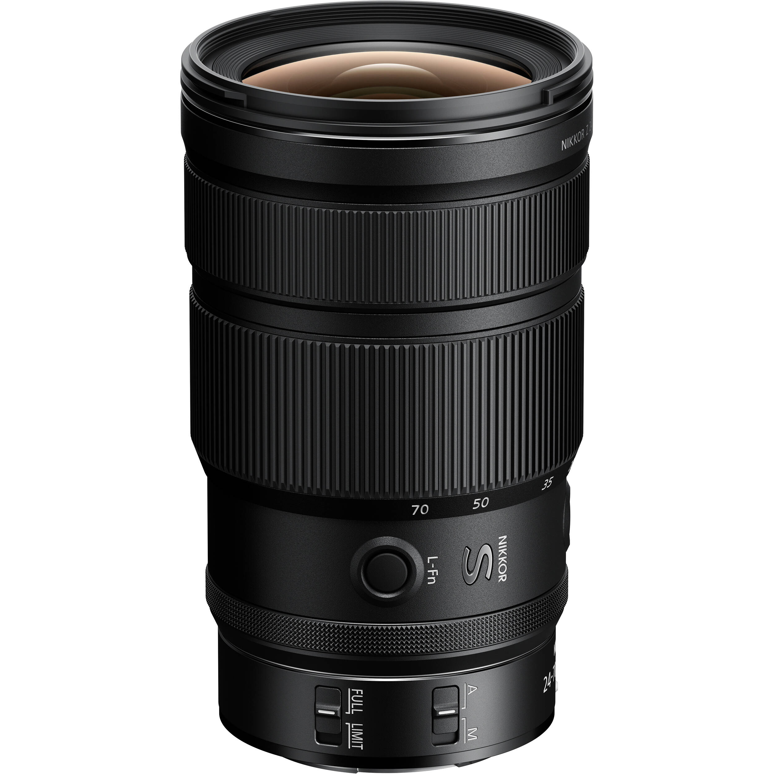 NIKKOR Z 24-70mm f/2.8 S II full-frame lens with internal zoom and S-Line optics.