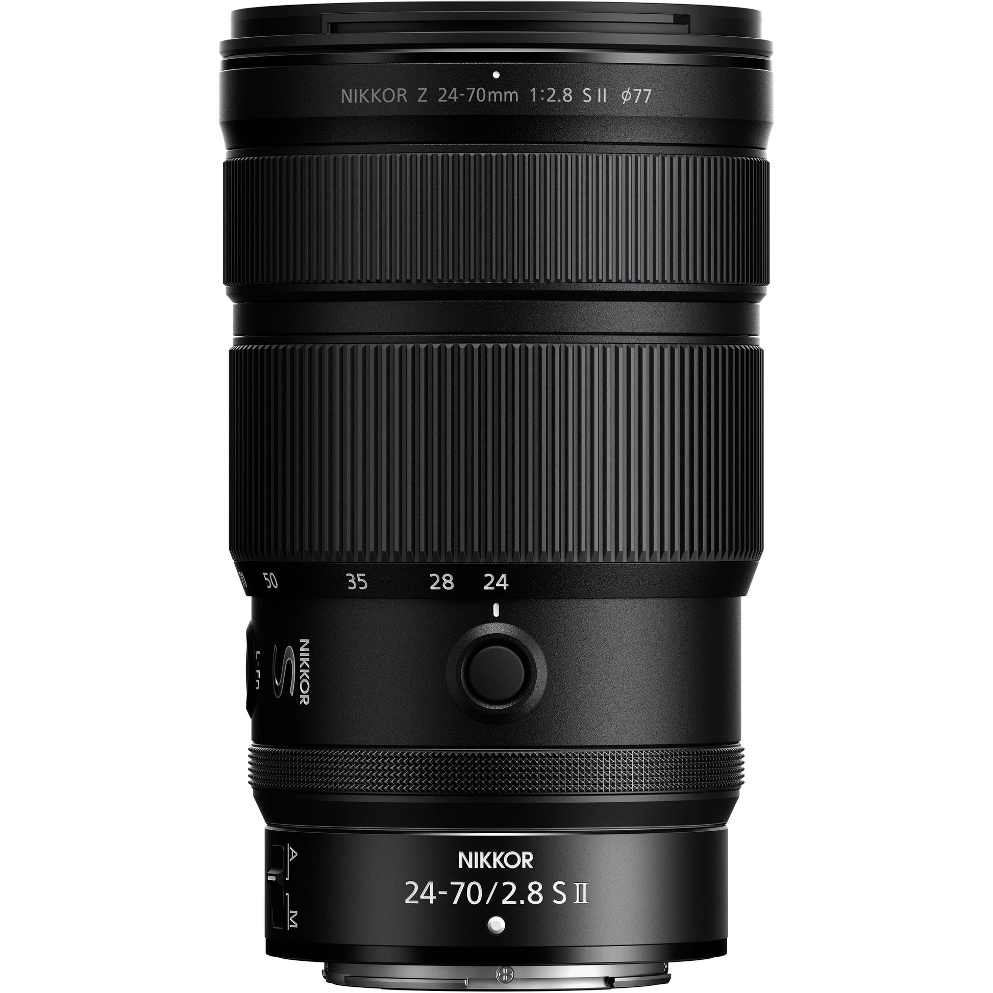 NIKKOR Z 24-70mm f/2.8 S II full-frame lens with internal zoom and S-Line optics.