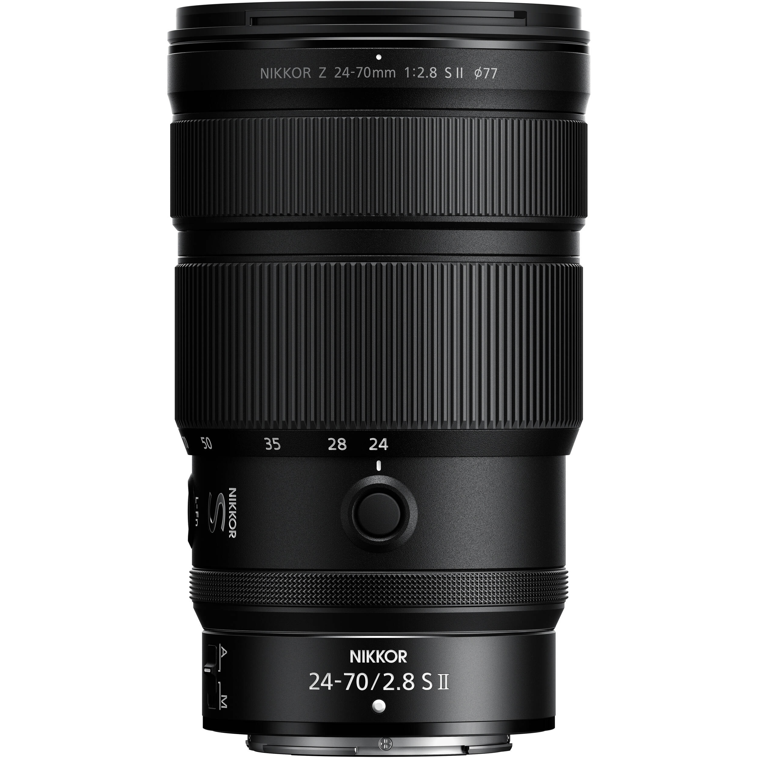 NIKKOR Z 24-70mm f/2.8 S II full-frame lens with internal zoom and S-Line optics.
