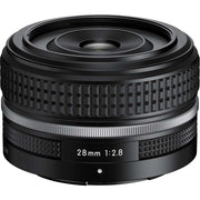 Nikon Z 28mm f/2.8 SE lens. Compact wide-angle prime for Z-mount full-frame cameras with f/2.8 aperture and sharp, high-contrast optics.
