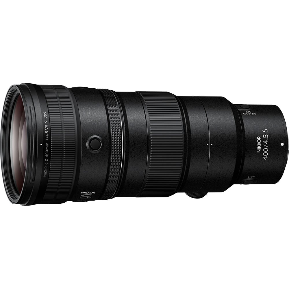 Camera lens with brand logo on a white background