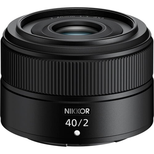 Nikon Z 40mm f/2 compact prime lens with bright aperture, smooth bokeh, and versatile performance for everyday photography and video.