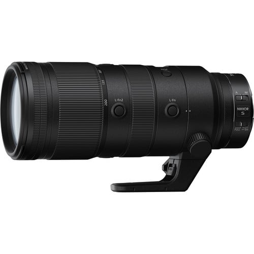 Camera lens with brand logo on a white background