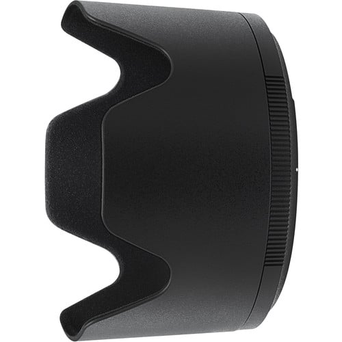 Black camera lens hood on a white background