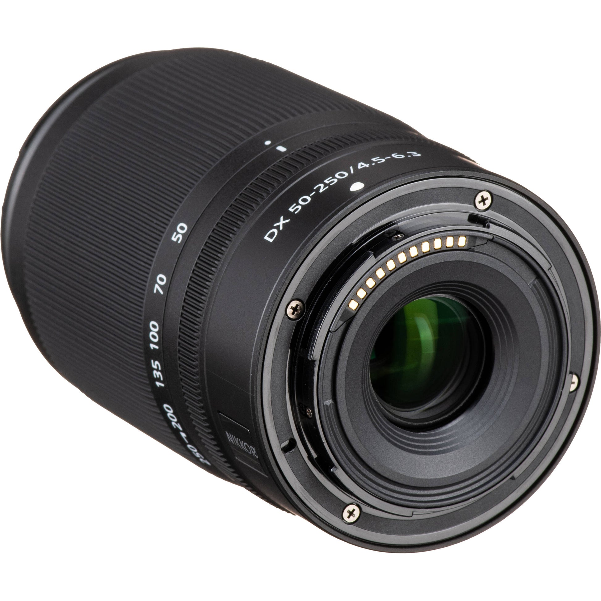Camera lens with specifications on a white background