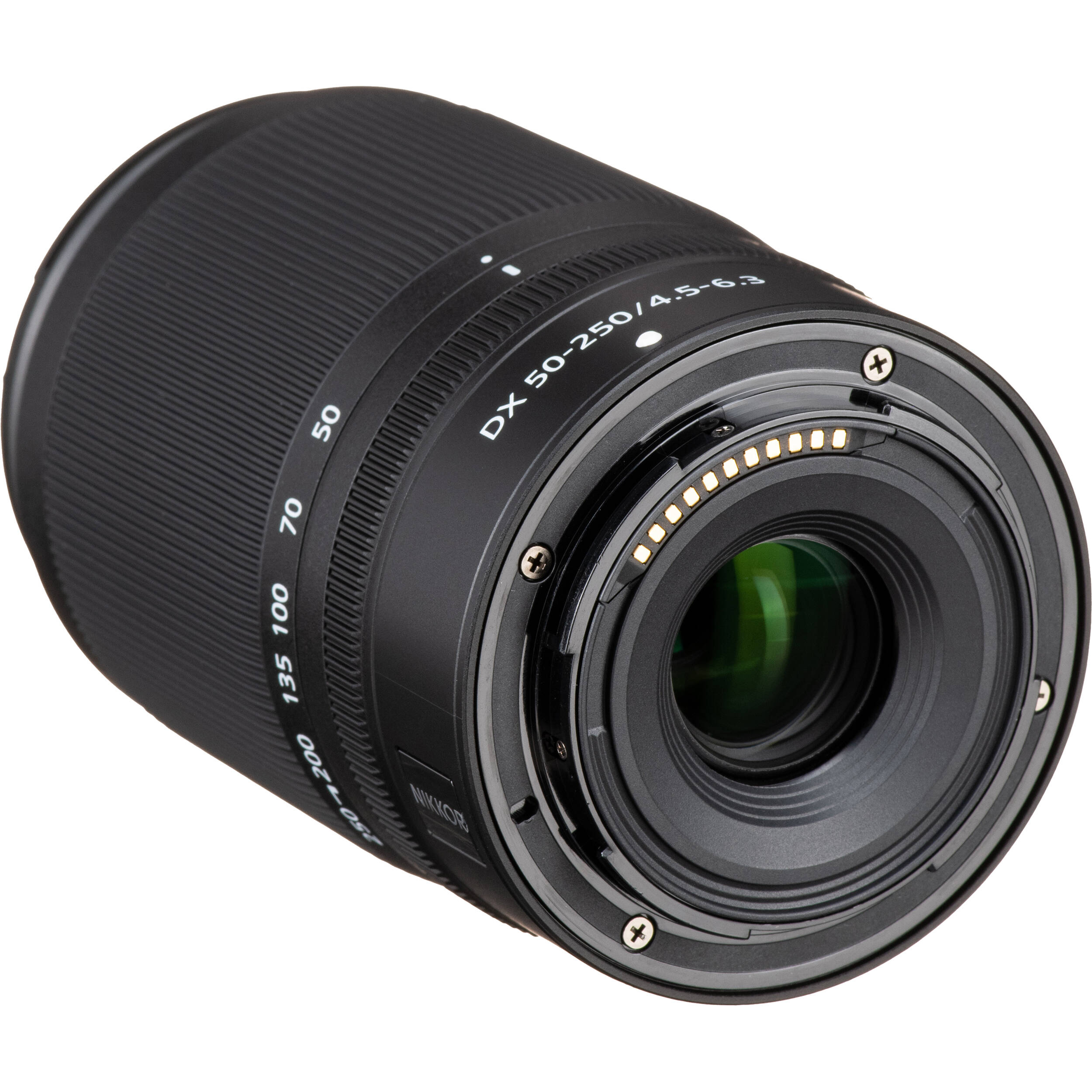 Camera lens with specifications on a white background