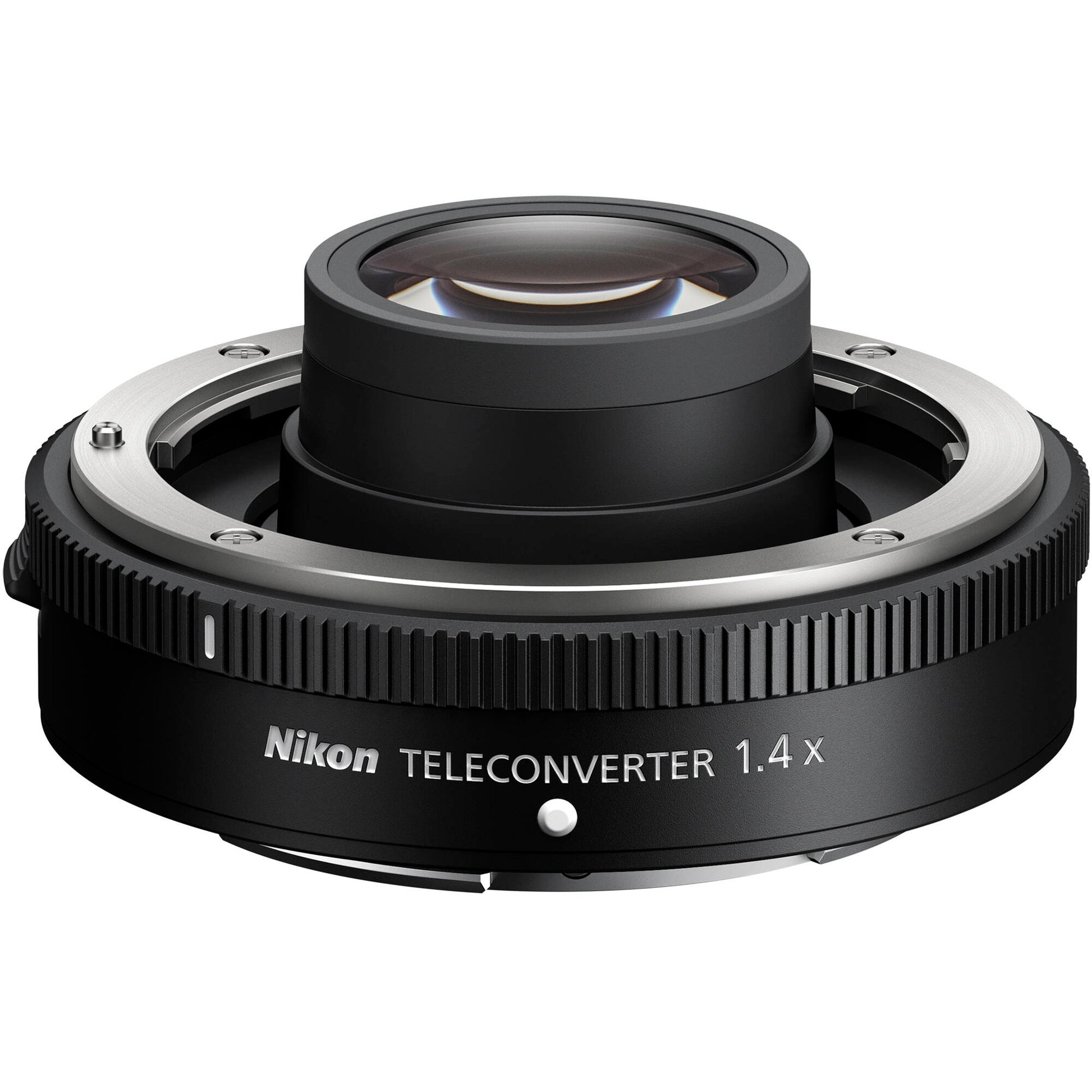 Nikon teleconverter lens on a white background