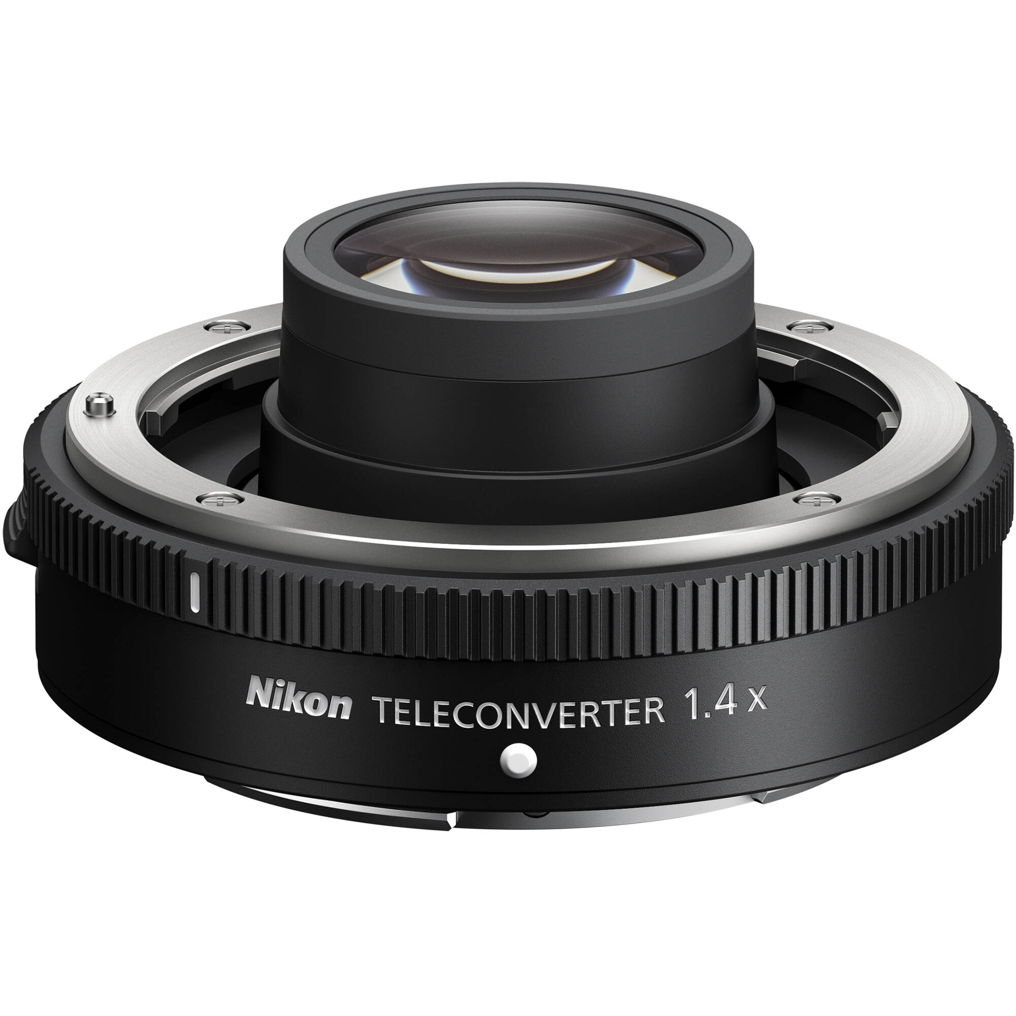 Nikon teleconverter lens on a white background