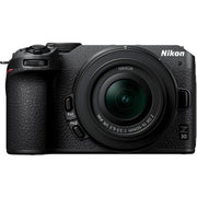 Nikon Z30 mirrorless camera with 20.8MP DX sensor and 16-50mm f/3.5-6.3 VR zoom lens, features 4K video and live streaming capabilities.