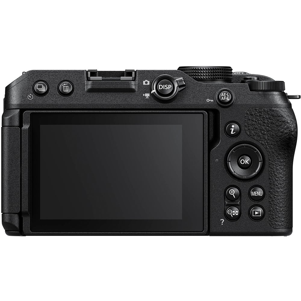 Nikon Z30 mirrorless camera body with 20.9MP DX-format sensor, 4K video, vari-angle touchscreen, and compact design for content creators.
