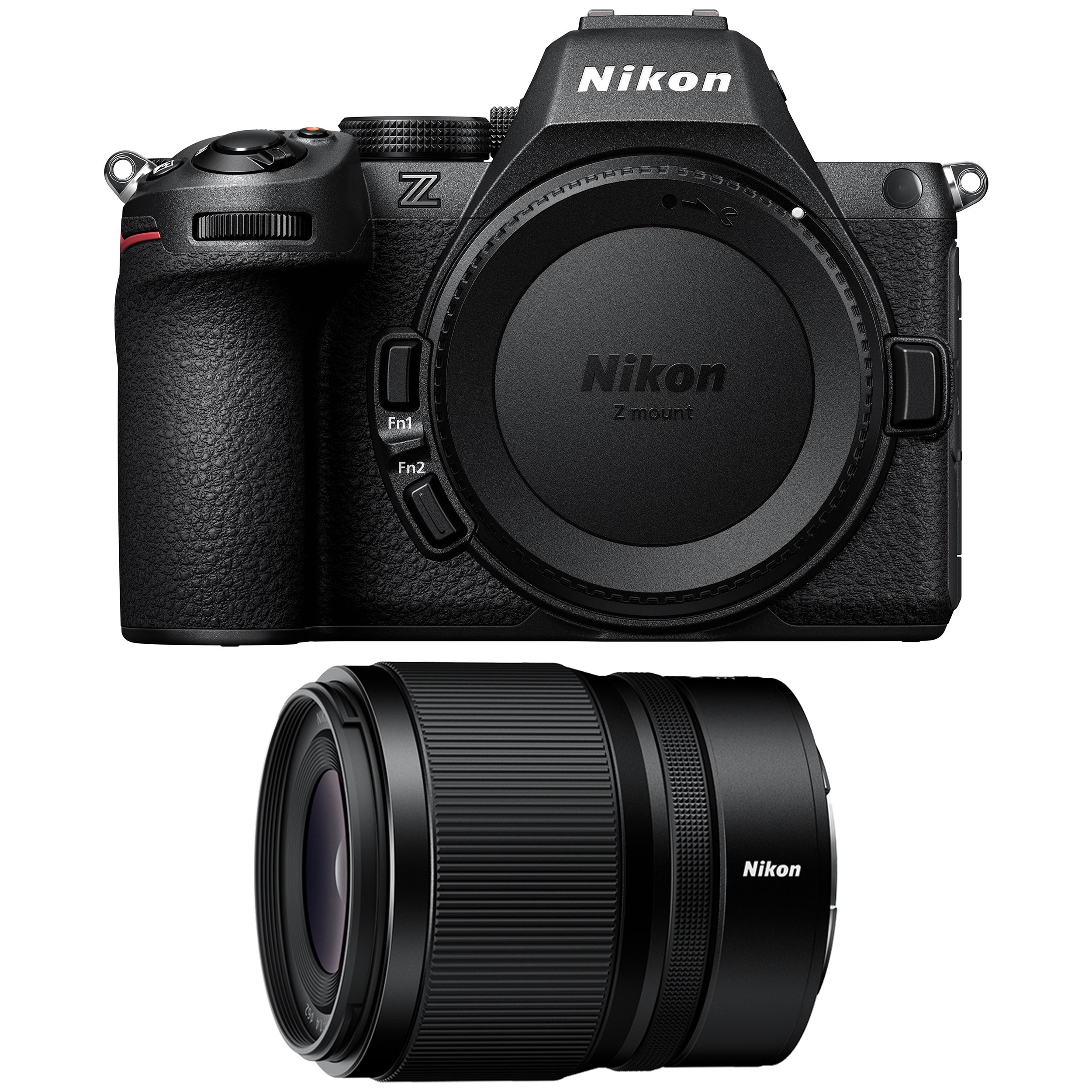 Nikon Z5 II full-frame mirrorless camera paired with fast 35mm f/1.4 prime lens, featuring 24.5MP BSI sensor, EXPEED 7 processor, and 4K UHD video.