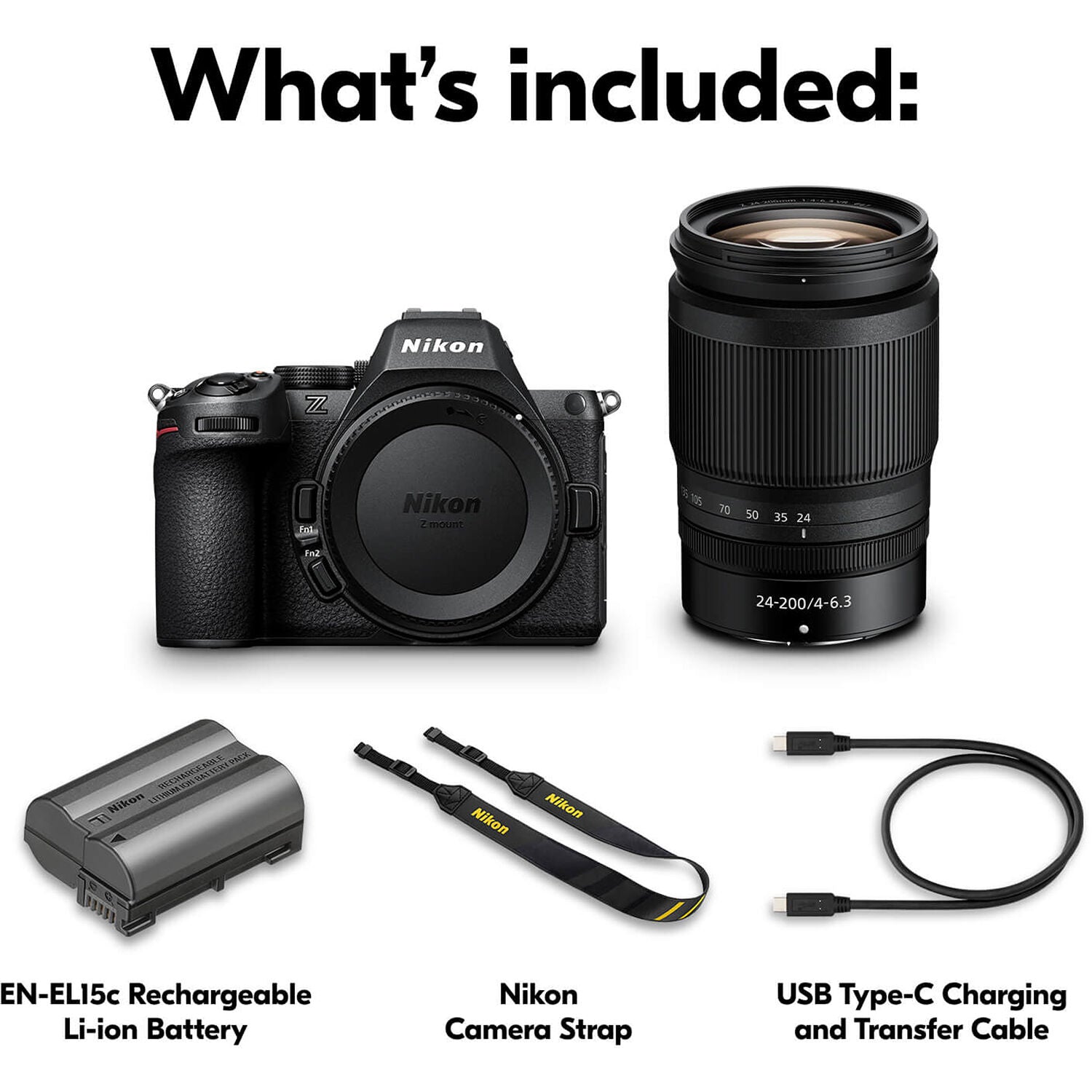 Nikon Z5 II full-frame mirrorless camera with versatile 24-200mm f/4-6.3 VR zoom lens, 24.5MP sensor, EXPEED 7 processor, and 4K UHD video.