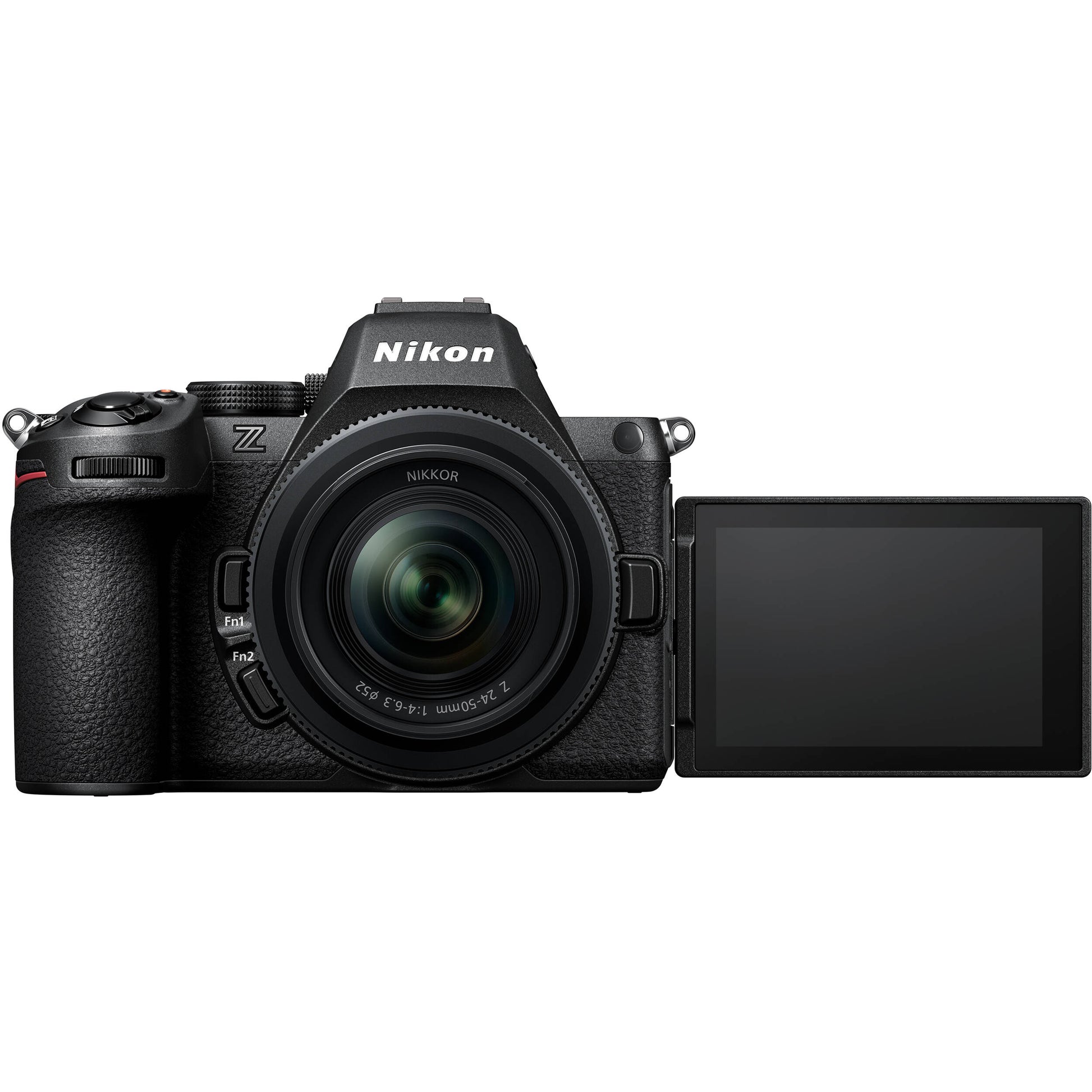 Nikon Z5 II full-frame mirrorless camera with compact retractable 24-50mm f/4-6.3 lens, 24.5MP sensor, EXPEED 7 processor, and 4K video.