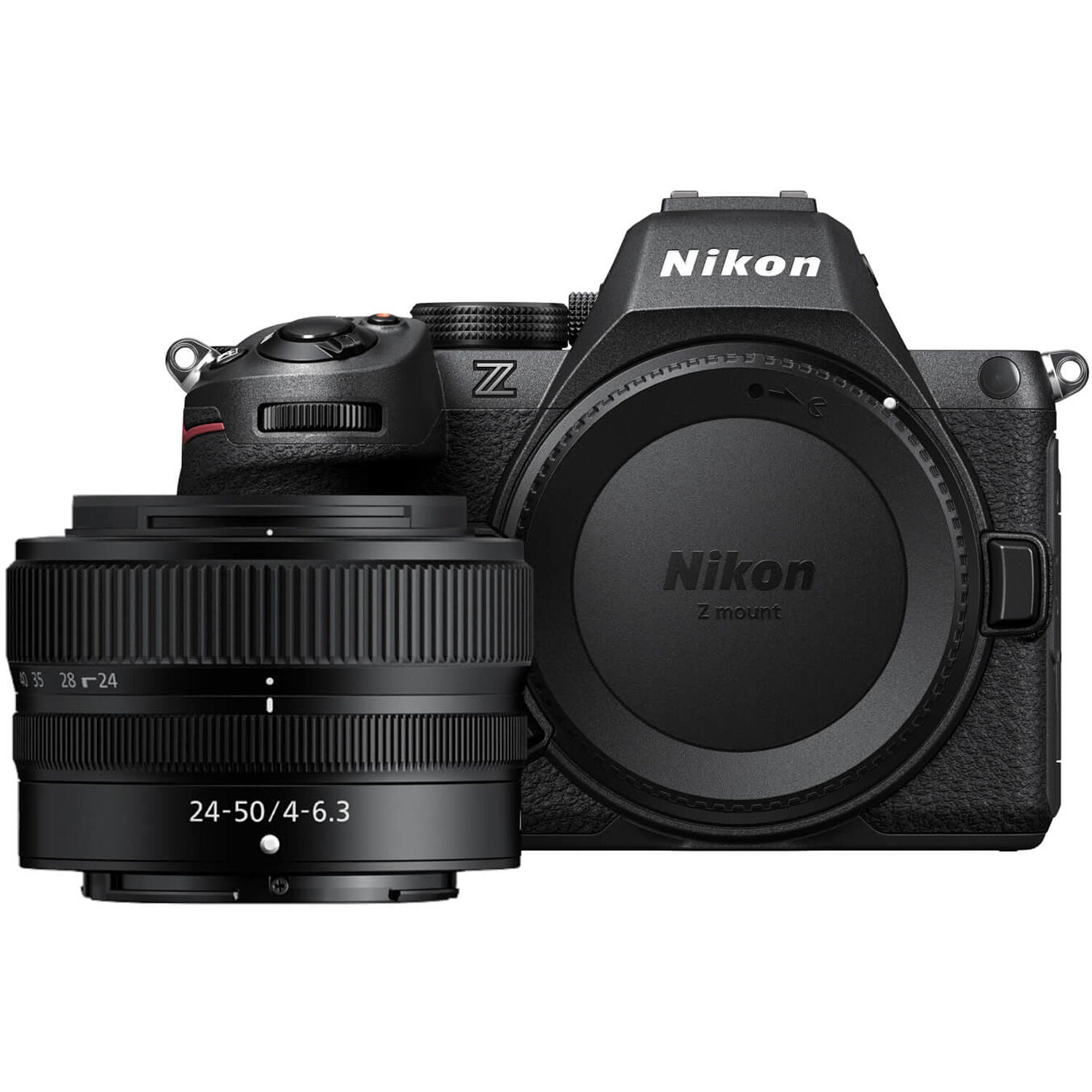 Nikon Z5 II full-frame mirrorless camera with compact retractable 24-50mm f/4-6.3 lens, 24.5MP sensor, EXPEED 7 processor, and 4K video.