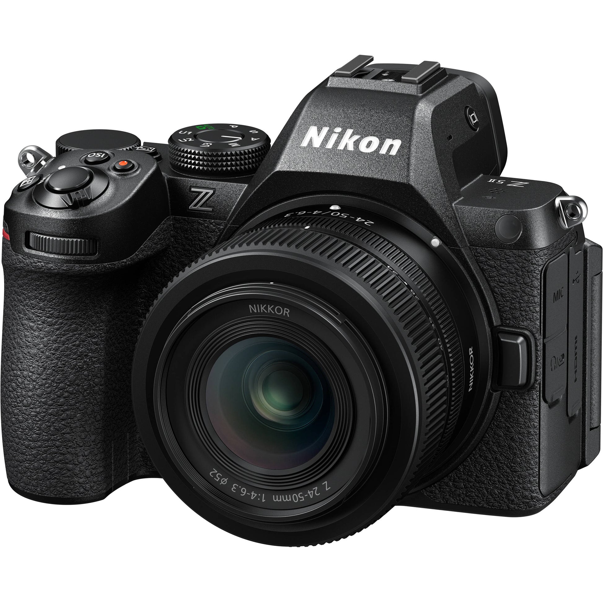 Nikon Z5 II full-frame mirrorless camera with compact retractable 24-50mm f/4-6.3 lens, 24.5MP sensor, EXPEED 7 processor, and 4K video.