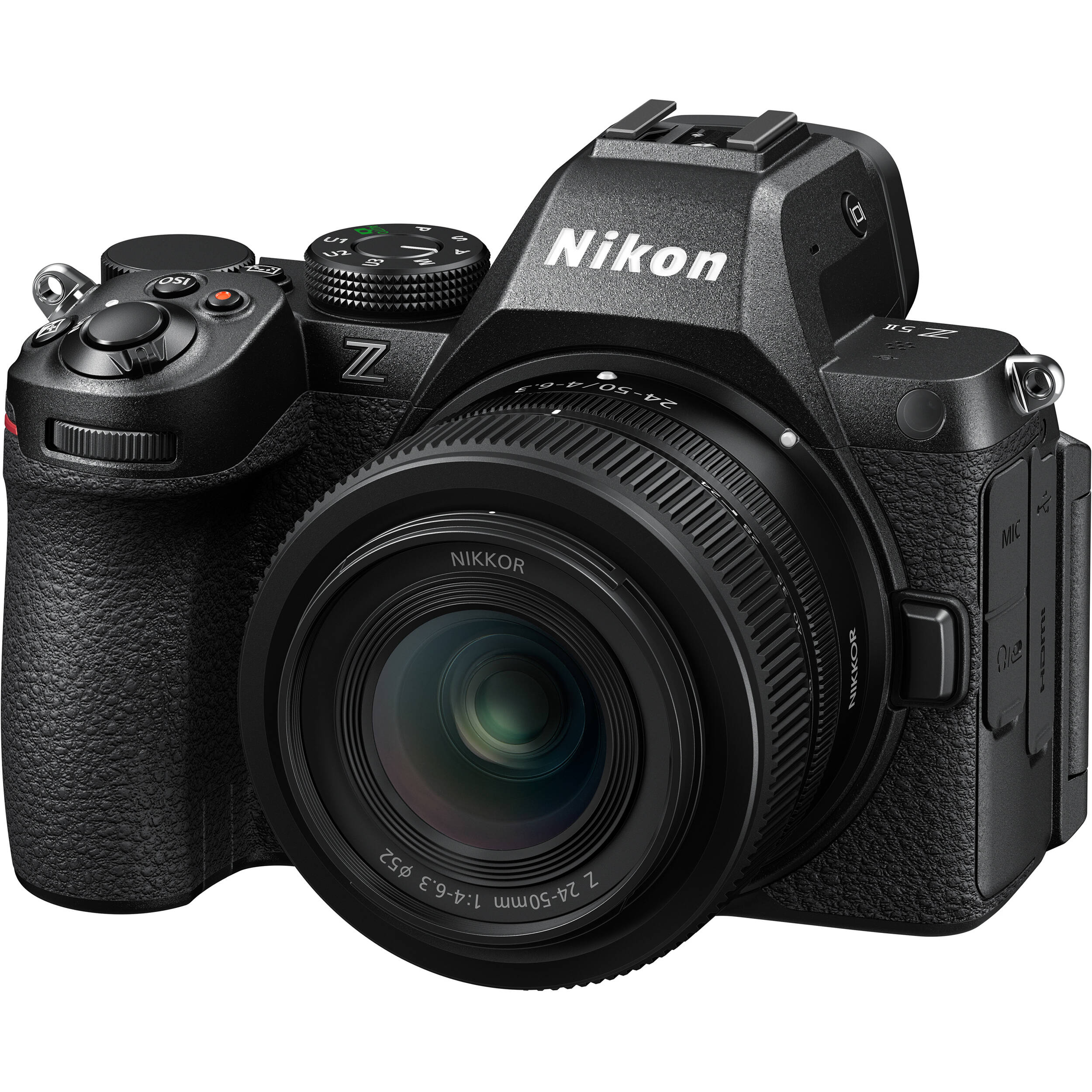 Nikon Z5 II full-frame mirrorless camera with compact retractable 24-50mm f/4-6.3 lens, 24.5MP sensor, EXPEED 7 processor, and 4K video.