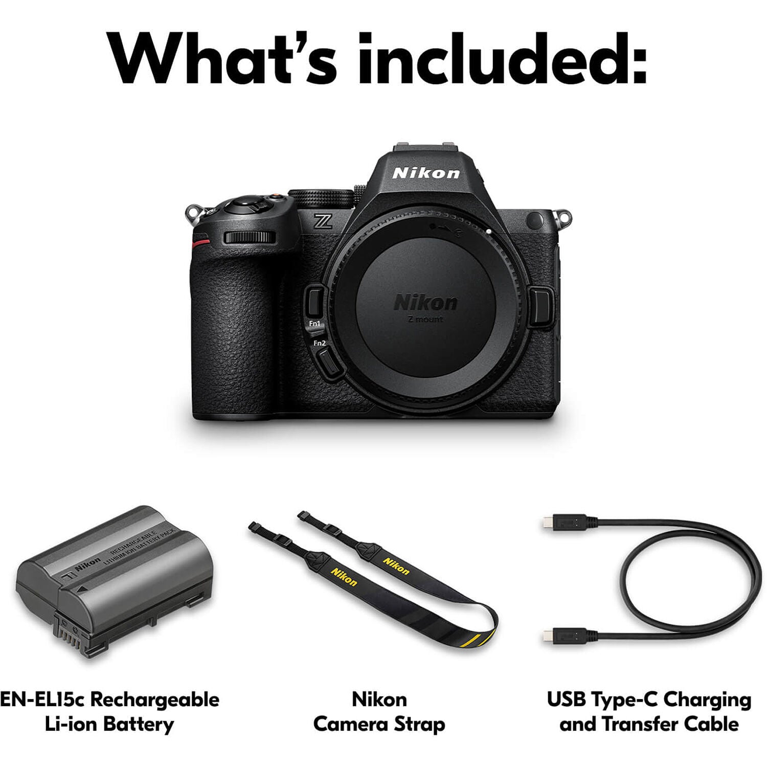 Nikon Z5 II full-frame mirrorless camera with 24.5MP BSI CMOS sensor, EXPEED 7 processor, AI autofocus, 5-axis stabilization, and 4K 60p video.