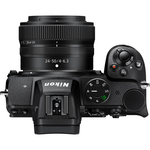 Nikon Z5 full-frame mirrorless camera with 24.3MP CMOS sensor, EXPEED 6 processor, paired with compact 24-50mm f/4-6.3 Z lens, featuring 4K UHD video.