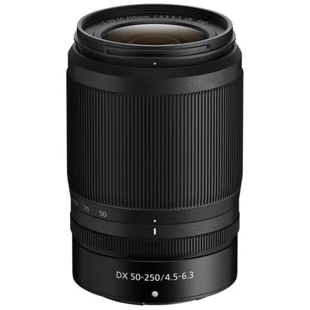 Nikon Z50 II mirrorless camera kit in black with three attached NIKKOR Z lenses (16–50 mm, 50–250 mm, and 35 mm prime), featuring a 3.2‑inch tilting touchscreen, built-in electronic viewfinder, and ergonomic textured grip.