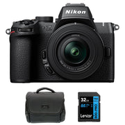 Nikon Z50 II mirrorless camera kit in black with 16–50 mm lens attached, featuring a 3.2‑inch tilting touchscreen, built-in electronic viewfinder, textured ergonomic grip, and compact APS‑C mirrorless design.