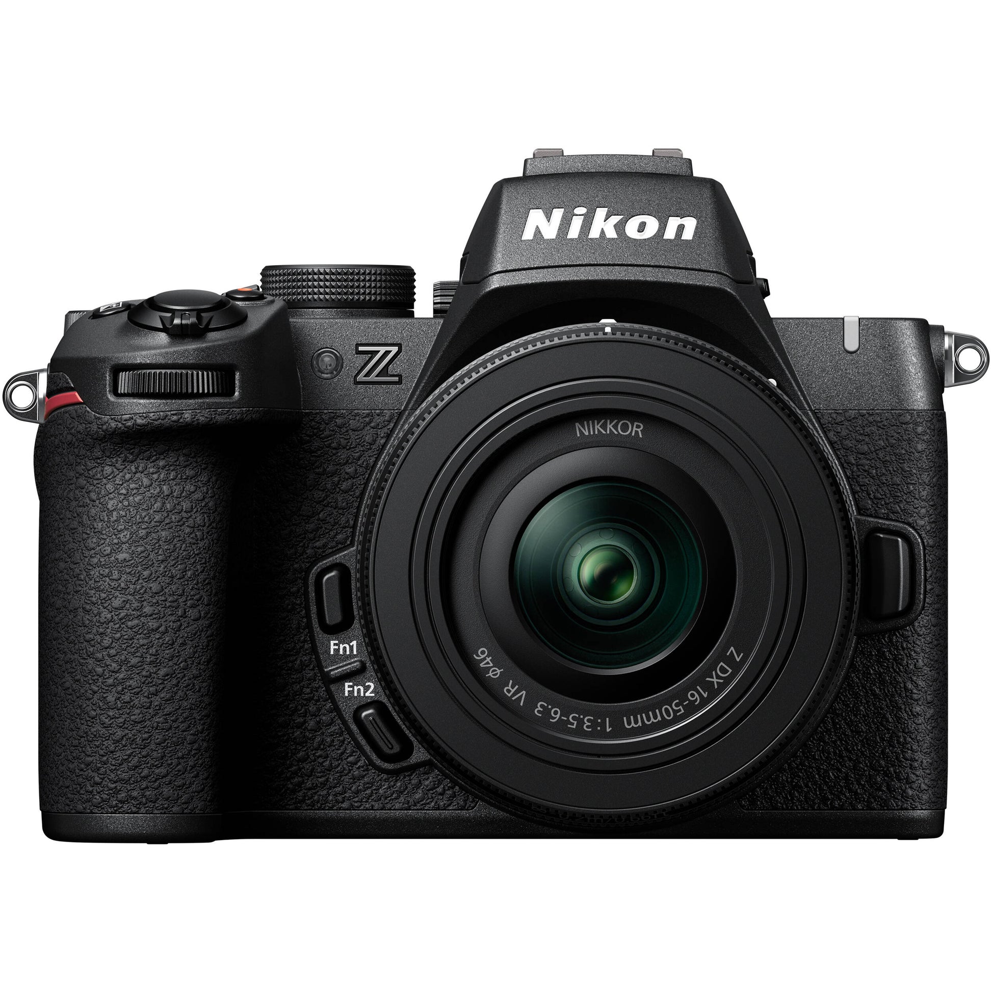 Nikon Z50 II mirrorless camera kit in black with three attached NIKKOR Z lenses (16–50 mm, 50–250 mm, and 35 mm prime), featuring a 3.2‑inch tilting touchscreen, built-in electronic viewfinder, and ergonomic textured grip.