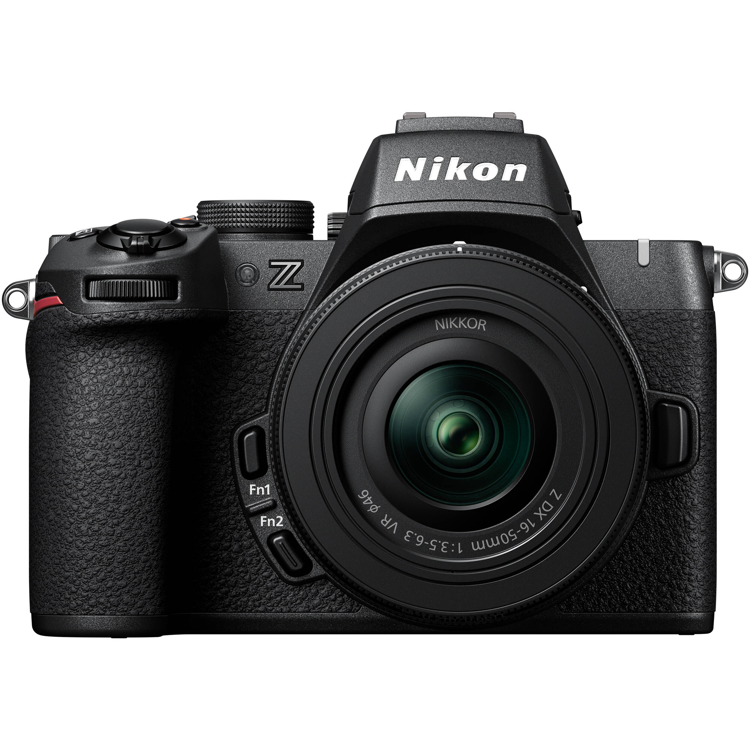 Nikon Z50 II Creator Kit in black featuring the Nikon Z50 II mirrorless camera body, mounted 16–50 mm and 50–250 mm zoom lenses, a 35 mm prime lens, and included accessories such as a vertical grip, LED light, and external microphone—all displayed together.