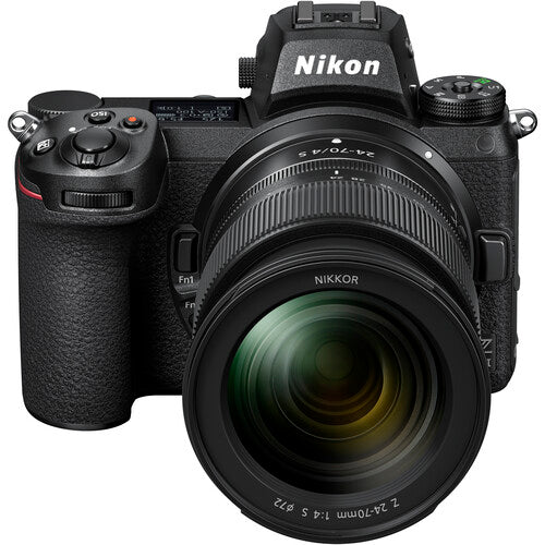 Nikon Z7 II full-frame mirrorless camera with 45.7MP BSI CMOS sensor, dual EXPEED 6 processors, paired with versatile 24-70mm f/4 S lens, 4K UHD 60p video.