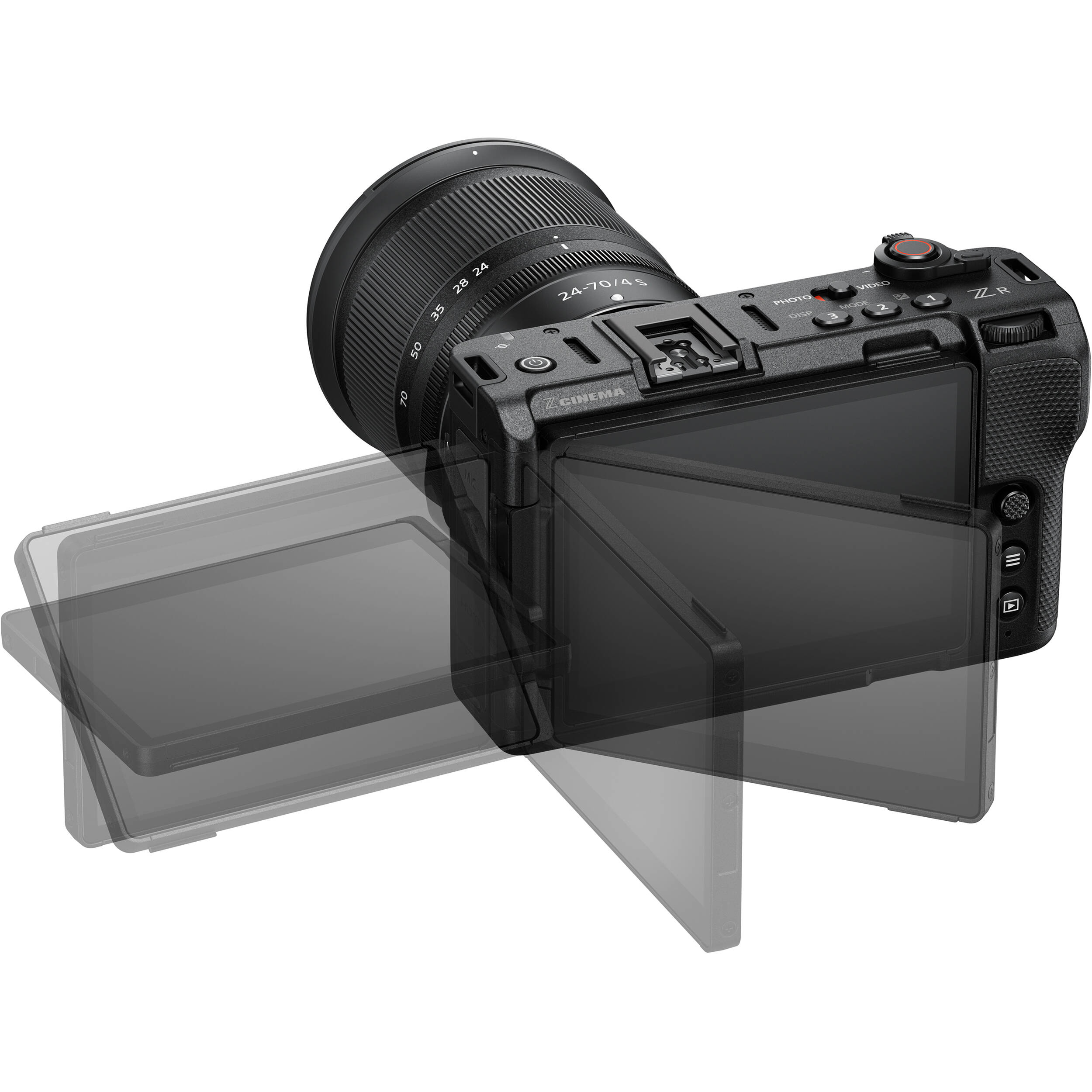 Nikon ZR 6K full-frame cinema camera with REDCODE RAW, 32-bit audio, stabilisation, and Z-mount lens support.