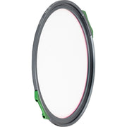 Circular filter with green accents on a white background