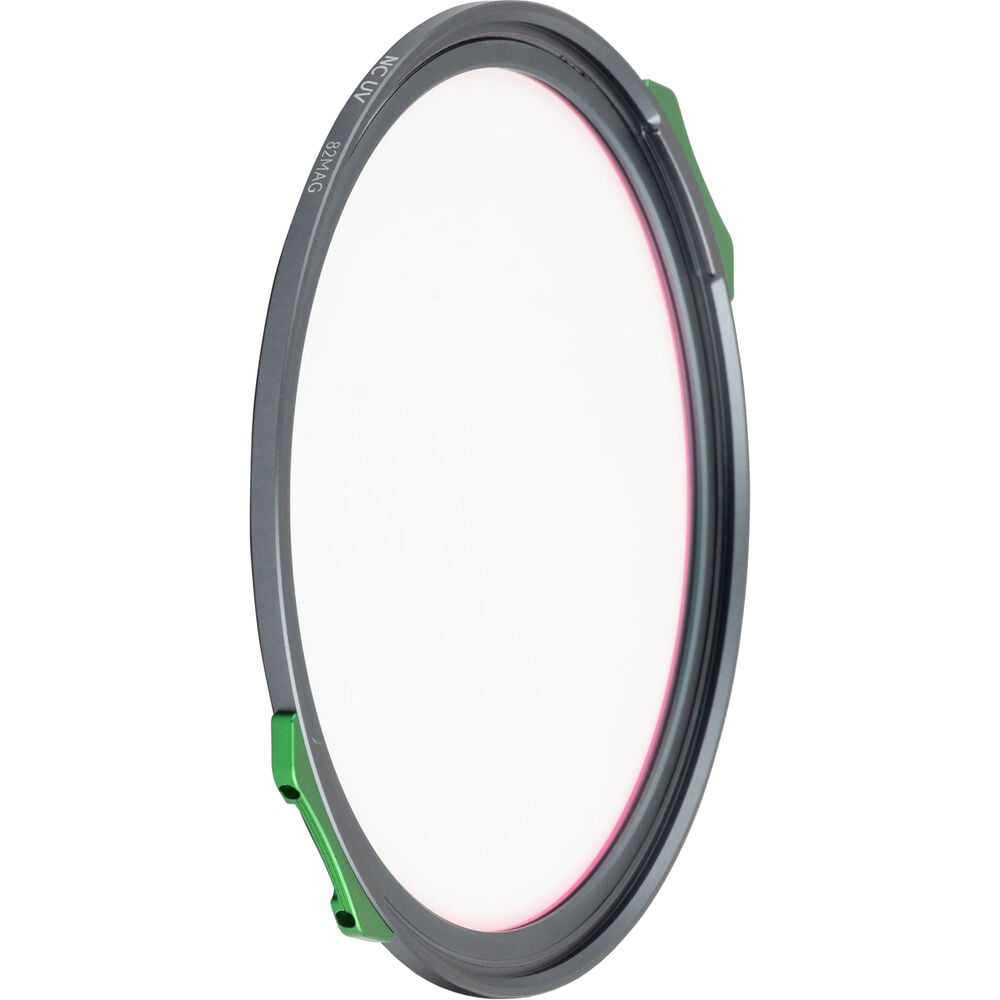 Circular filter with green accents on a white background