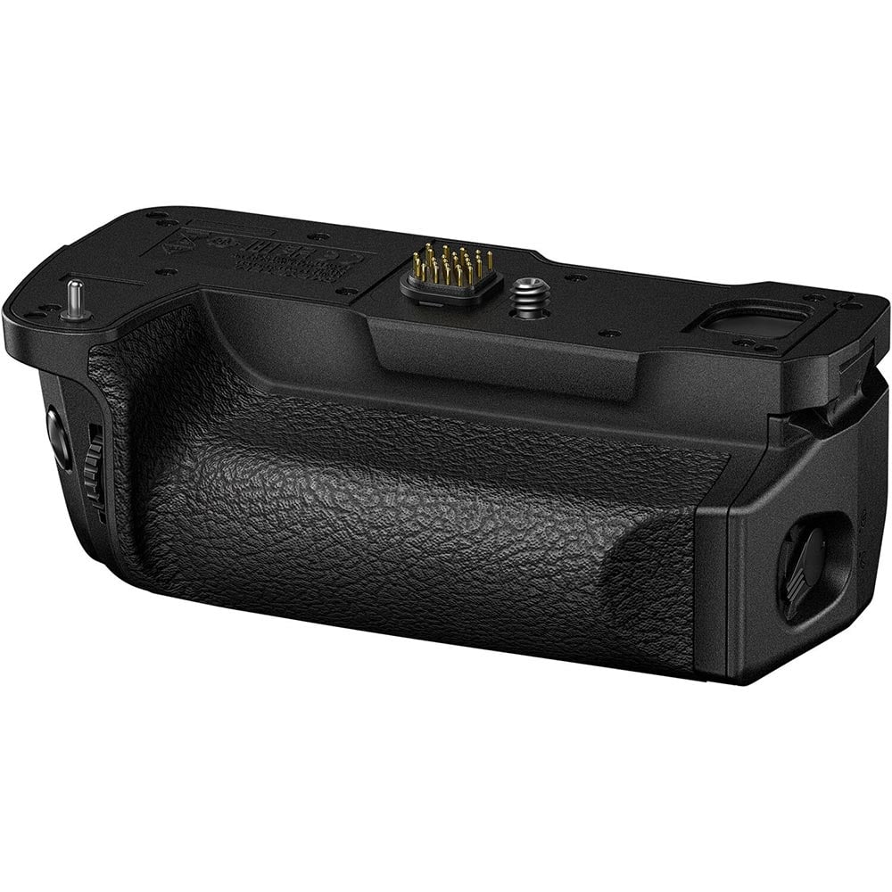 Olympus HLD-10 power battery holder grip for OM-1 camera, holds one extra BLX-1 battery, weather-sealed IP53, provides vertical and horizontal controls, extends shooting up to 1040 shots.