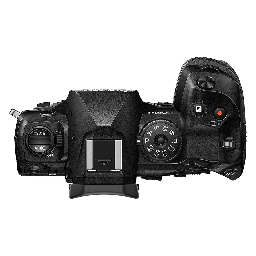 OM System OM-1 Mark II mirrorless camera with 20MP stacked BSI Live MOS sensor, TruePic X processor, paired with versatile 12-40mm Pro II lens, 5-axis IBIS with 8.5 EV, 4K 60p video, and advanced AI autofocus.