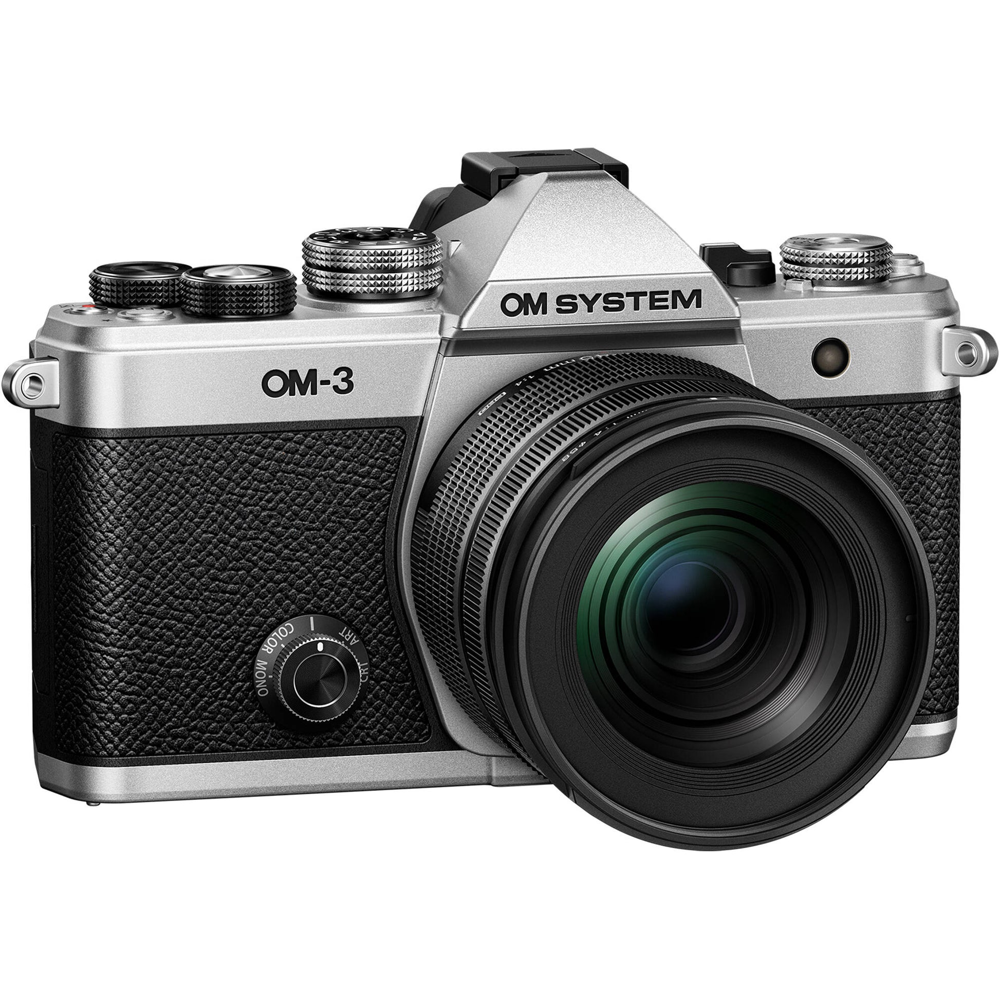 OM System OM-3 with 12-45mm f/4 Pro Lens, 20.4MP sensor, TruePic X, compact weather-sealed zoom, 7.5 stops IBIS, 120fps burst, 4K 60p video