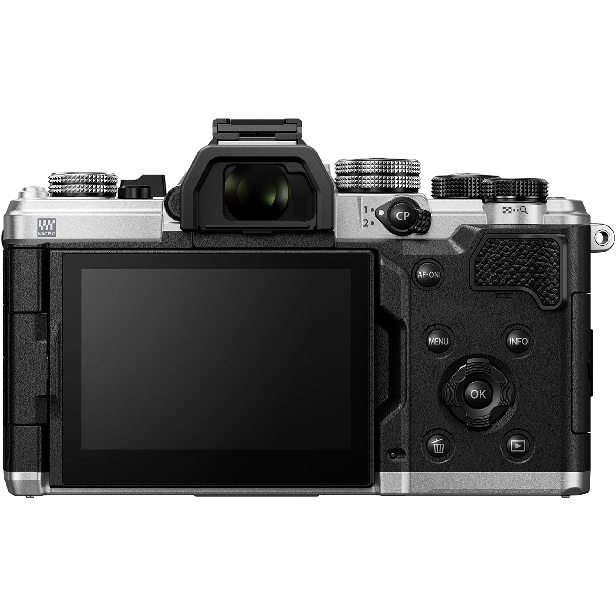 OM System OM-3 mirrorless camera with 20MP stacked BSI Live MOS sensor, TruePic X processor, 1053-point Quad Pixel AF covering 100% frame, up to 50 fps continuous AF burst, 4K 60p video, IP53 weather sealing, and 3-inch vari-angle touchscreen.