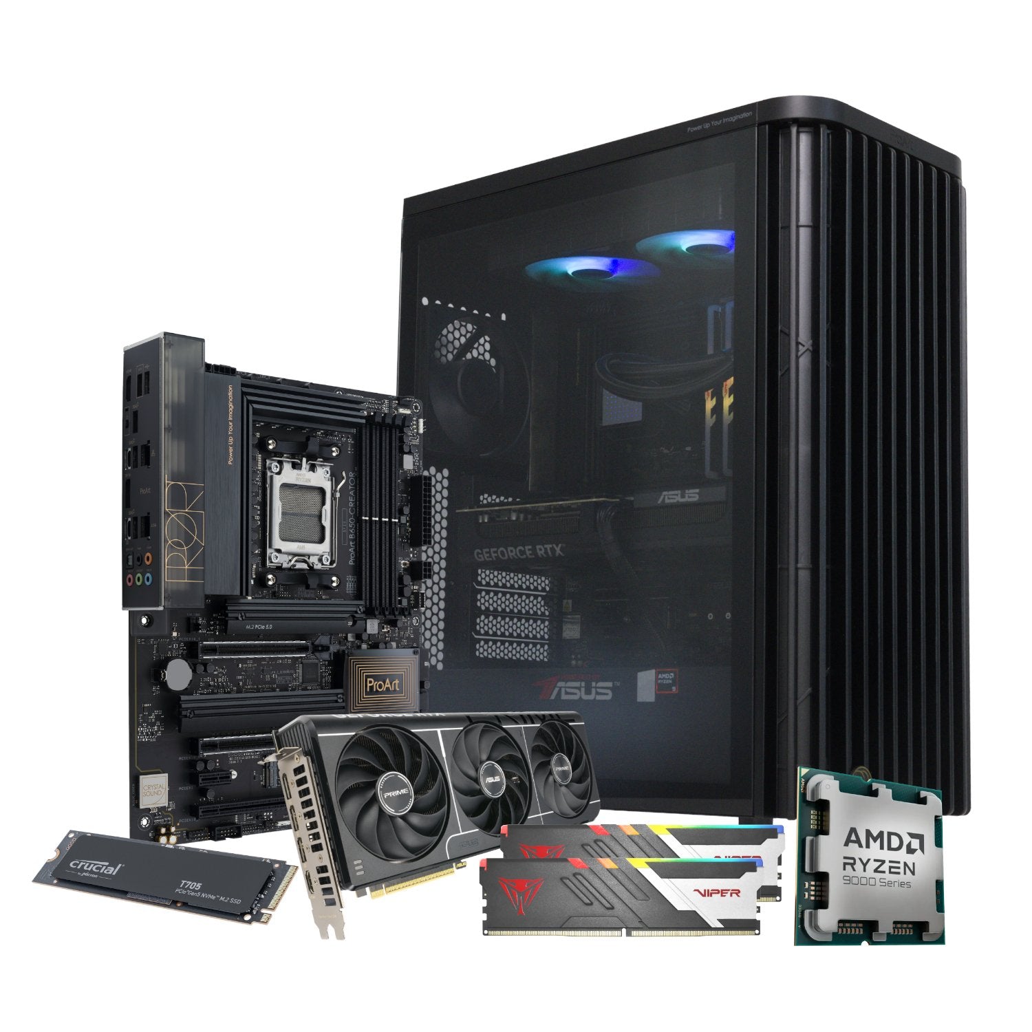 Power your creativity with the ASUS Ryzen 9 9900X MICHELANGELO Creator PC. With 12-core Ryzen CPU, RTX 5070 GPU, 32GB DDR5 RAM, and Windows 11.