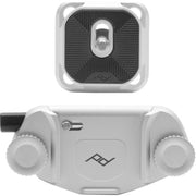 The Peak Design Capture Camera Clip V3 is a convenient way to carry our camera. It is composed of 2 parts, a metal clip that clamps onto any backpack or belt strap and the Arca tripod compatible plate that screws onto the bottom of your camera that provides you with instant access to your camera.