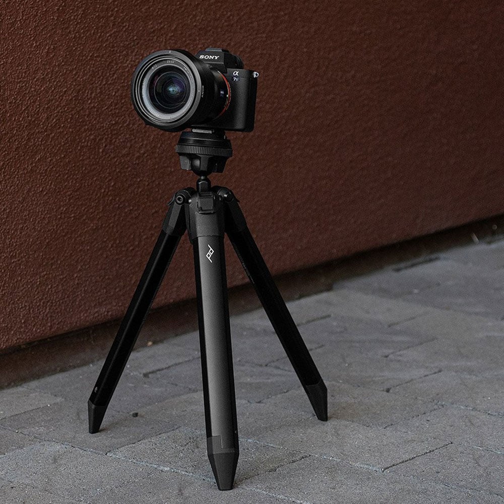 Convert a Travel Tripod into an ultralight tabletop-sized tripod using the Peak Designs ultralight Tripod Converter kit. Tripod travel accessories.
