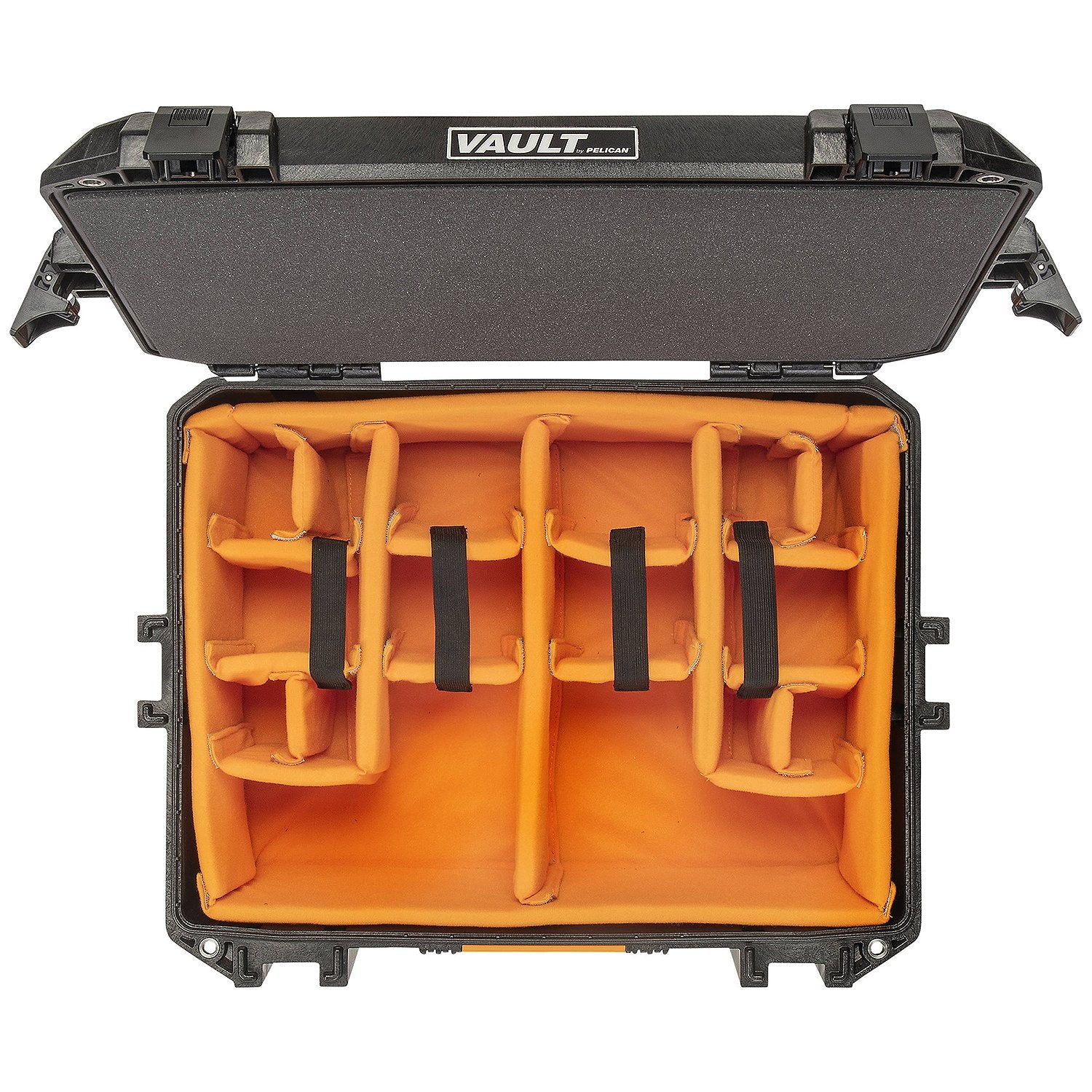 Pelican Vault 550 Case with padded dividers and gear.