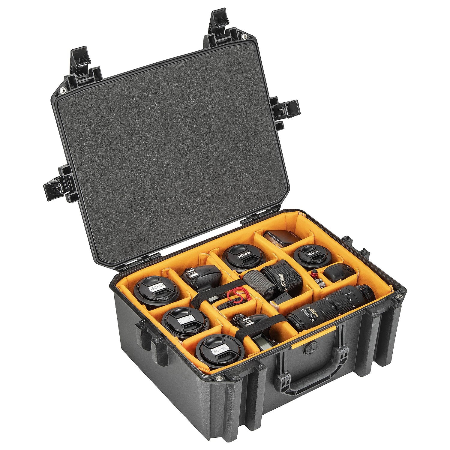 Pelican Vault 550 Case with padded dividers and gear.
