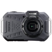Pentax WG-1000 rugged compact camera in grey, waterproof to 15m, shockproof, with 16.35MP sensor and 4x optical zoom.
