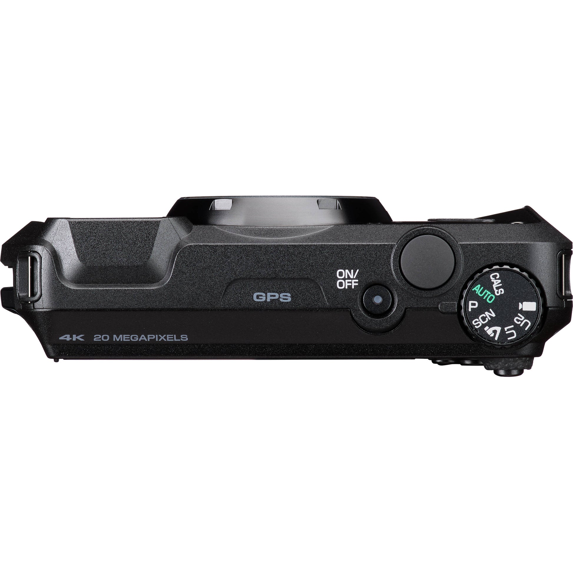Pentax WG-8 rugged waterproof camera in black with 20MP sensor, 5x optical zoom, 4K video, and durable build for outdoor use.